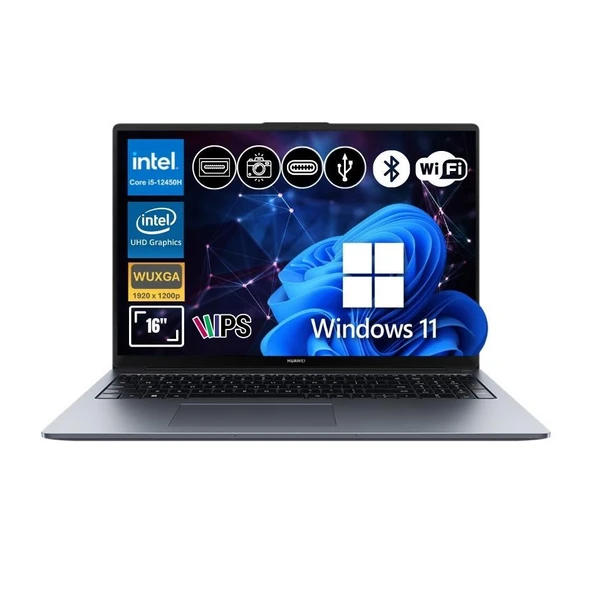 Huawei MateBook D16 2024 i5-12450H 16GB Ram 256GB SSD Win11Pro 15.6" Notebook MCLF-W5651 ATL12 ürün görseli 1