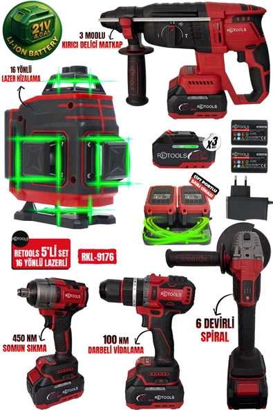 RKL-9176 RETOOLS BORDO 5 LI SET (4 LÜ SET + 16 YÖNLÜ BORDO LAZER) ürün görseli 1