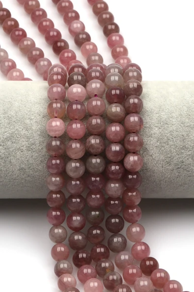 Madagaskar Pembe Kuvars Doğal Taş Dizi 8 mm Küre Kesim - DZ-0854 ürün görseli 1