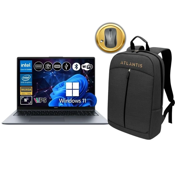 Huawei MateBook D16 2024 i5-12450H 16GB Ram 1TB SSD Win11Pro 15.6" Notebook+Çanta&Mouse MCLF-W5651 ATL22 ürün görseli 1