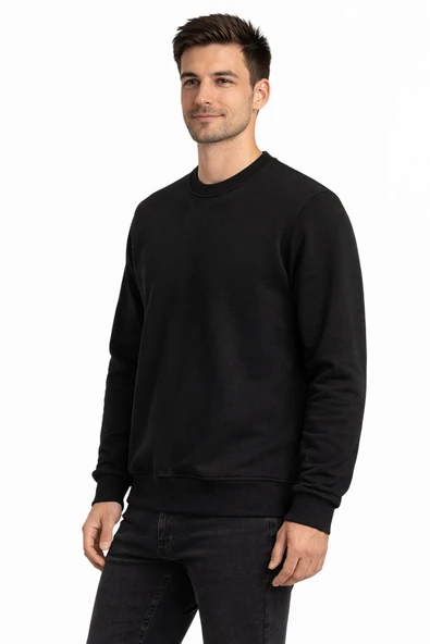 Basic Bisiklet Yaka Relaxed Regular Erkek Sweatshirt - 7556 - Resim 2