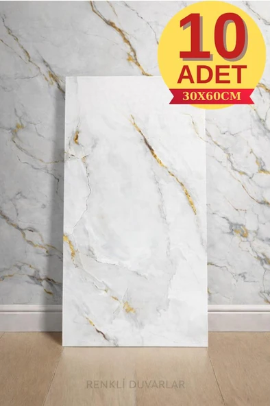 10 Adet 30X60cm Sade Gold Mermer Desen Yapışkanlı Köpük Duvar Paneli Kağıdı banyo,tezgah arasıTX-076 ürün görseli 1