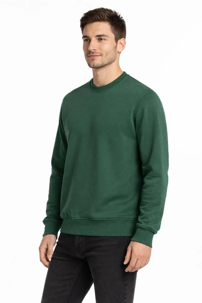 Basic Bisiklet Yaka Relaxed Regular Erkek Sweatshirt - 7556 - Resim 5