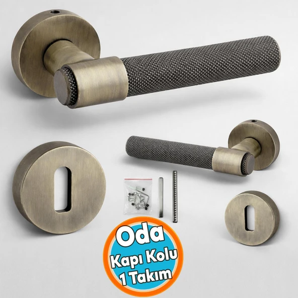 Yuvarlak Rozetli Modern İç Oda Kapı Kolu Sağa ve Sola Uygun Mat Antik (1 Takım-Çift) ürün görseli 1