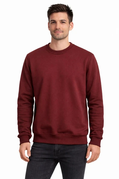 Basic Bisiklet Yaka Relaxed Regular Erkek Sweatshirt - 7556 - Resim 8