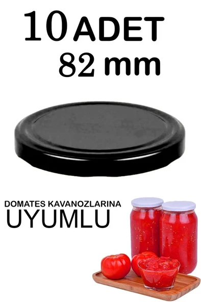 10 Adet 82mm Metal Konserve Kavanoz Kapağı Siyah ürün görseli 1
