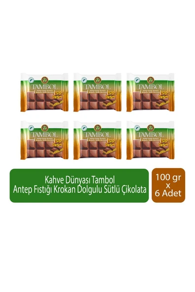 Tambol Antep Fıstığı Krokan Dolgulu Sütlü Çikolata 100 gr x 6 Adet ürün görseli 1