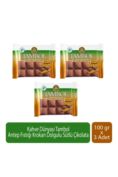 Tambol Antep Fıstığı Krokan Dolgulu Sütlü Çikolata 100 gr x 3 Adet ürün görseli 1