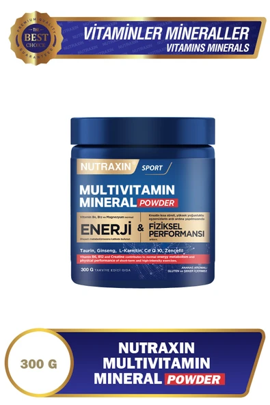 Nutraxin Multivitamin Mineral Powder 300 Gr Magnezyum, Taurin, Kreatin, L Carnitin, Ginseng, Co10, Energy ürün görseli 1