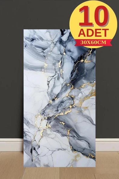 10 Adet 30X60cm Mavi Gold Mermer Desen Yapışkanlı Köpük Duvar Paneli Kağıdı banyo,tezgah ara TX-6969 ürün görseli 1