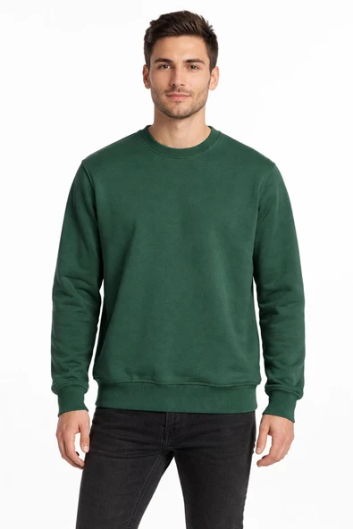 Basic Bisiklet Yaka Relaxed Regular Erkek Sweatshirt - 7556 - Resim 4