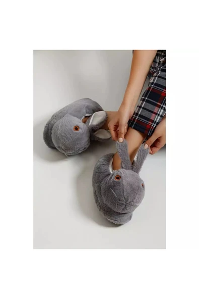 Tavşan Figürlü Beyaz Peluş Panduf Ev Pandufu Unisex ürün görseli 1