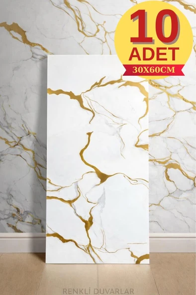10 Adet 30X60cm Gold Mermer Desen Yapışkanlı Köpük Duvar Paneli  Kağıdı banyo,tezgah arasıTX-077 ürün görseli 1