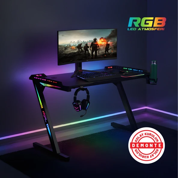 Aura RGB Ledli Oyuncu Masası (120X60) ürün görseli 1