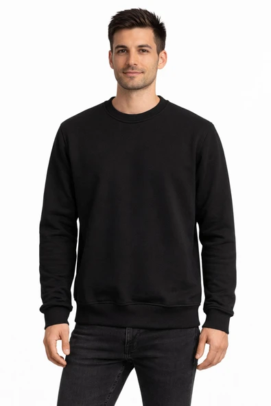 Basic Bisiklet Yaka Relaxed Regular Erkek Sweatshirt - 7556 ürün görseli 1