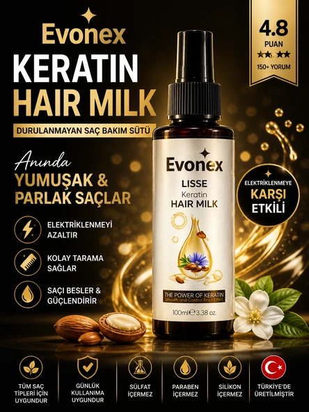 Evonex Lisse Keratin Sac Bakim Sutu Elektriklenme Karsiti Parlaklik Veren Durulanmayan ürün görseli 1