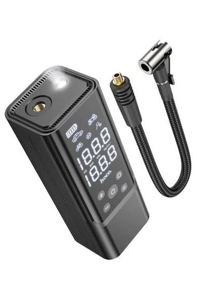 Hoco. ZP7 Çok Fonksiyonlu Dijital Göstergeli 5.000 mAh Bataryalı Akıllı Kablosuz Hava Kompresörü - Siyah ürün görseli 1