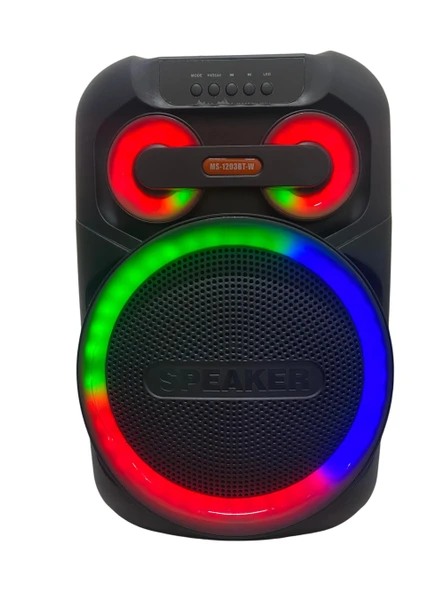 ROSE MS-1203BT-W 12 İNCH HOPARLÖR RGB LED TAŞINABİLİR 1 ADET MİKROFON USB-RADYO-BLUETOOTH HOPARLÖR ürün görseli 1