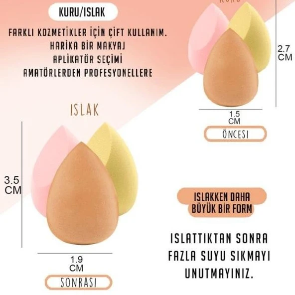 4'lü Kapaklı Armut Makyaj Süngeri Seti - Resim 5