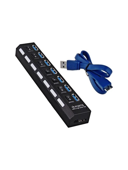 7 Port USB 3.0 Hub Çoklayıcı  Aç/Kapa Tuşlu Yüksek Hızlı USB Splitter ürün görseli 1