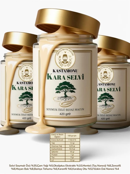 3 Kavanoz Giritli Metin Efendi Kastamonu Kozalak Soymuk Özlü Beyaz Yalamuk Macun 3 x 420 gr ürün görseli 1