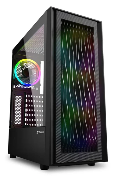 SHARKOON RGB Wave Black ARGB Temperli Yan Cam, 4x120mm ARGB Fan, Type-C 3.2 Gen 2, Siyah, ATX  Kasa ürün görseli 1