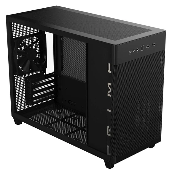 ASUS PRIME AP201 TG Tempered Glass Black 33 litre, Temperli Yan Cam, Siyah, microATX, Mid-Tower Kasa ürün görseli 1