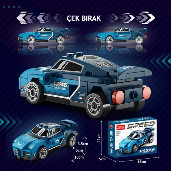 Çek Bırak Bugatti Yarış Arabası Yapı Blokları – 64 Parça – Mini Spor Araba Yapım Seti ürün görseli 1