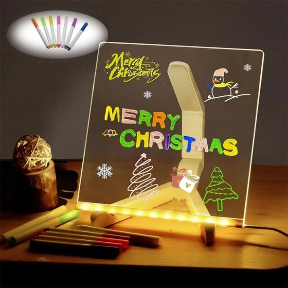 Plentiful  LED Işıklı Kendiliğinden Renkli Fosforlu Kalemli Kare Yazı Panosu 20x20 cm ürün görseli 1