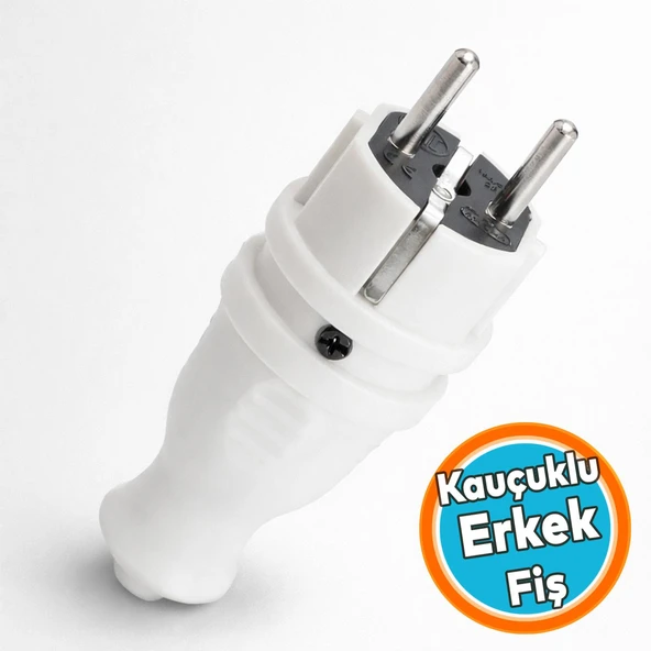 Erkek Düz Fiş Beyaz Sağlam Kauçuk Gövde Elektrik Bağlantı Fişi Kablo Ucu Ev Ofis Kullanım ürün görseli 1