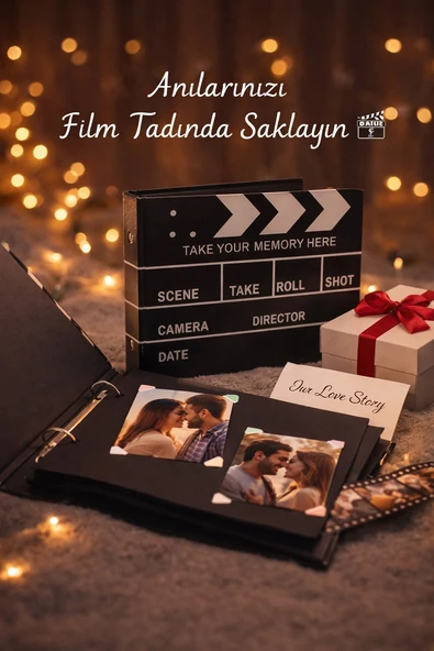 Klaket Fotoğraf Albümü Anı Defteri Scrapbook Film Tasarımlı Hediye Albüm Sevgiliye Özel Gün Hediyesi ürün görseli 1