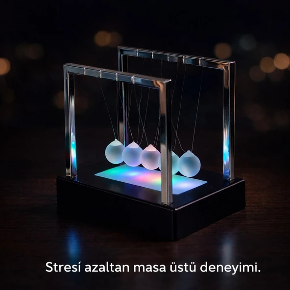 Stres Azaltıcı Ofis Masa Dekoru ​​​​5 Toplu Renkli LED Işıklı Newton Denge Topları Dekoratif Hediye ürün görseli 1