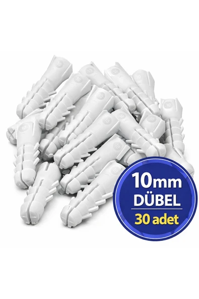 DESIPHON  Plastik Dübel 10 mm Beyaz Duvar Dübeli Vidalı Montaj İçin Beton ve Tuğla Uyumlu 30 Adet ürün görseli 1