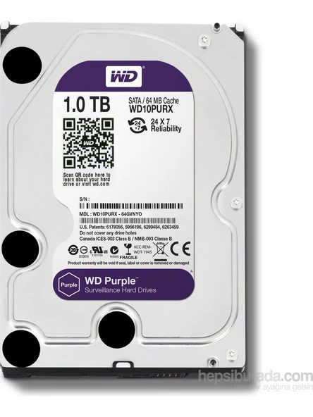 Wd 1Tb Wd10Purx Purple 3,5" 64Mb 5400Rpm Harddisk İthalatcı Garantili ürün görseli 1