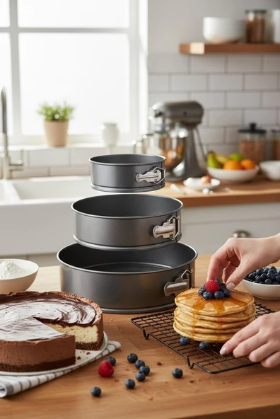 Çınar 3 lü kelepçeli kek kalıbı - 3 lü kek kalıbı seti 24-26-28 cm. ürün görseli 1