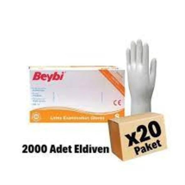 Beybi 1 Koli (20 Paket) S (Small) Beden Pudralı Lateks Beyaz Muayene Eldiveni ürün görseli 1