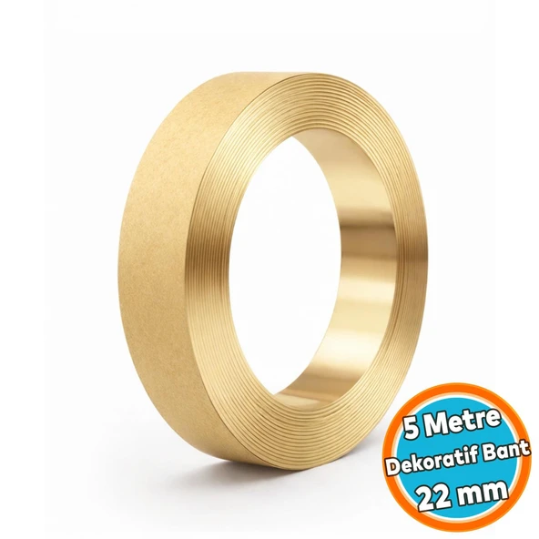 Dekoratif Bant 5MT X 22MM Ahşap Mobilya Duvar Fayans Dekoratif Metalik Bant (1 Adet) Altın Renk ürün görseli 1