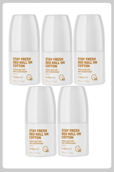 Farmasi Stay Fresh Deo Roll On Kadın Cotton 48 Saat Koruma 50 ml 5 Adet ürün görseli 1