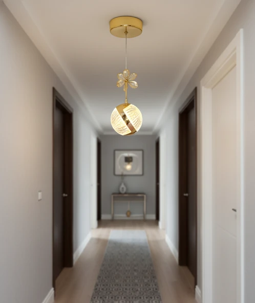TEKLİ PERLA GOLD 3 RENK MODLU KRİSTAL TAŞLI LEDLİ SARKIT AVİZE ürün görseli 1