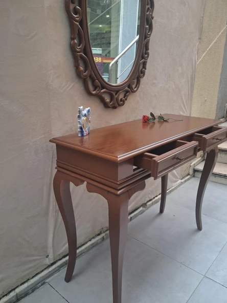 Dresuar ST 90599 Çift Çekmece Oval Aynalı Rustik Aslan Ayak Kayın Kaplam Natüre Ceviz Renk ürün görseli 1