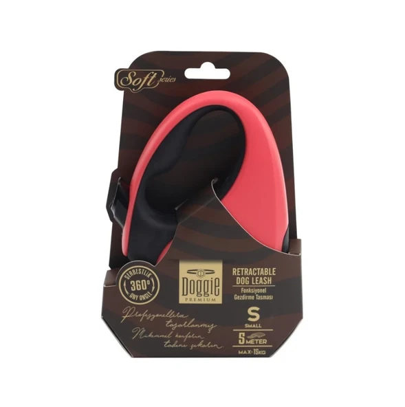 Doggie Soft Serisi Otomatik Uzatma Tasması pembe S-15kg-5mt - Pink ürün görseli 1