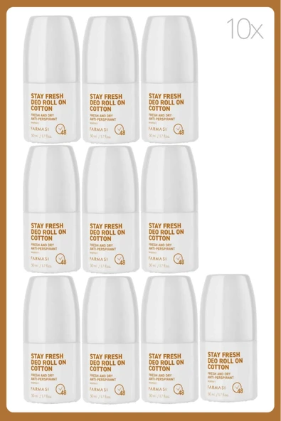 Farmasi Stay Fresh Deo Roll On Kadın Cotton 48 Saat Koruma 50 ml 10 Adet ürün görseli 1