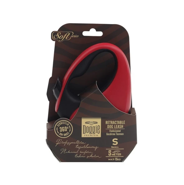 Doggie Soft Serisi Otomatik Uzatma Tasması S-15kg-5mt - Red ürün görseli 1