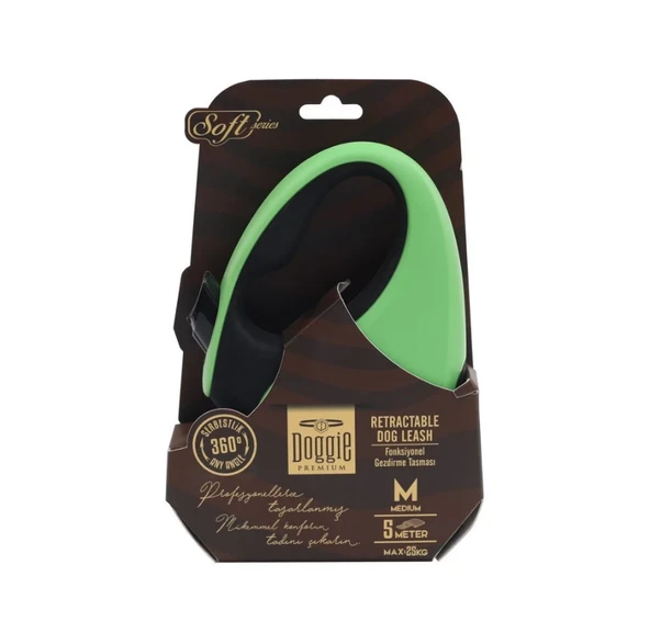 Doggie Soft Serisi Otomatik Uzatma Tasması M-25kg-5mt - Green ürün görseli 1