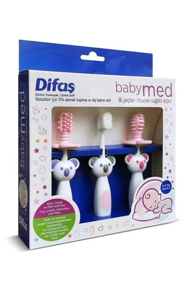Difaş Babymed 3lü Damak Kaşıma ve Diş Bakım Seti Pembe ürün görseli 1