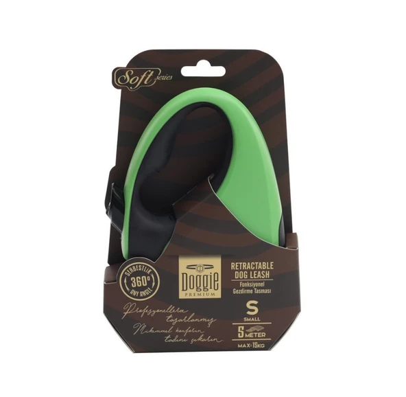 Doggie Soft Serisi Otomatik Uzatma Tasması yeşil S-15kg-5mt - Green ürün görseli 1