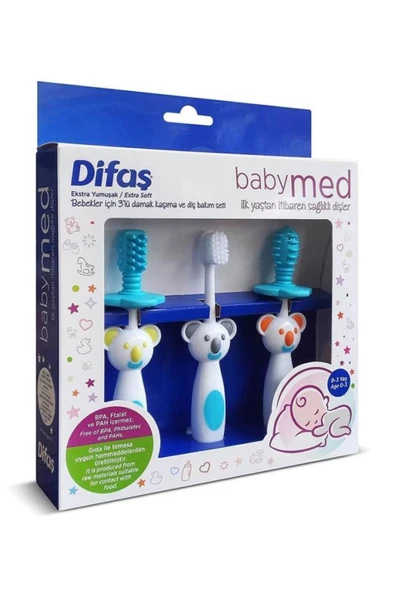 Difaş Babymed 3lü Damak Kaşıma ve Diş Bakım Seti Mavi ürün görseli 1