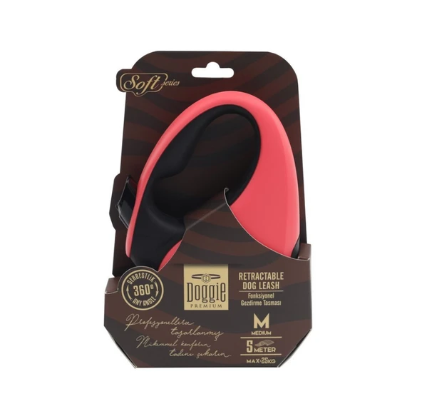Doggie Soft Serisi Otomatik Uzatma Tasması M-25kg-5mt - Pink ürün görseli 1