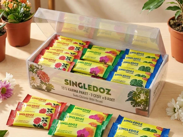 Singledoz Suda Kolay Çözünür Pratik Çiçek Sebze ve Bitki Besini 15'li Avantaj Paket ürün görseli 1