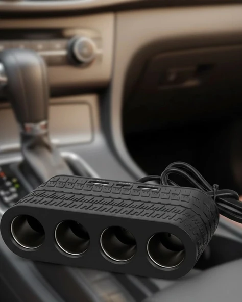 4 Çakmak Girişli Araç Çoklayıcı Type C ve USB Destekli Güvenli Güç Dağıtıcı ürün görseli 1
